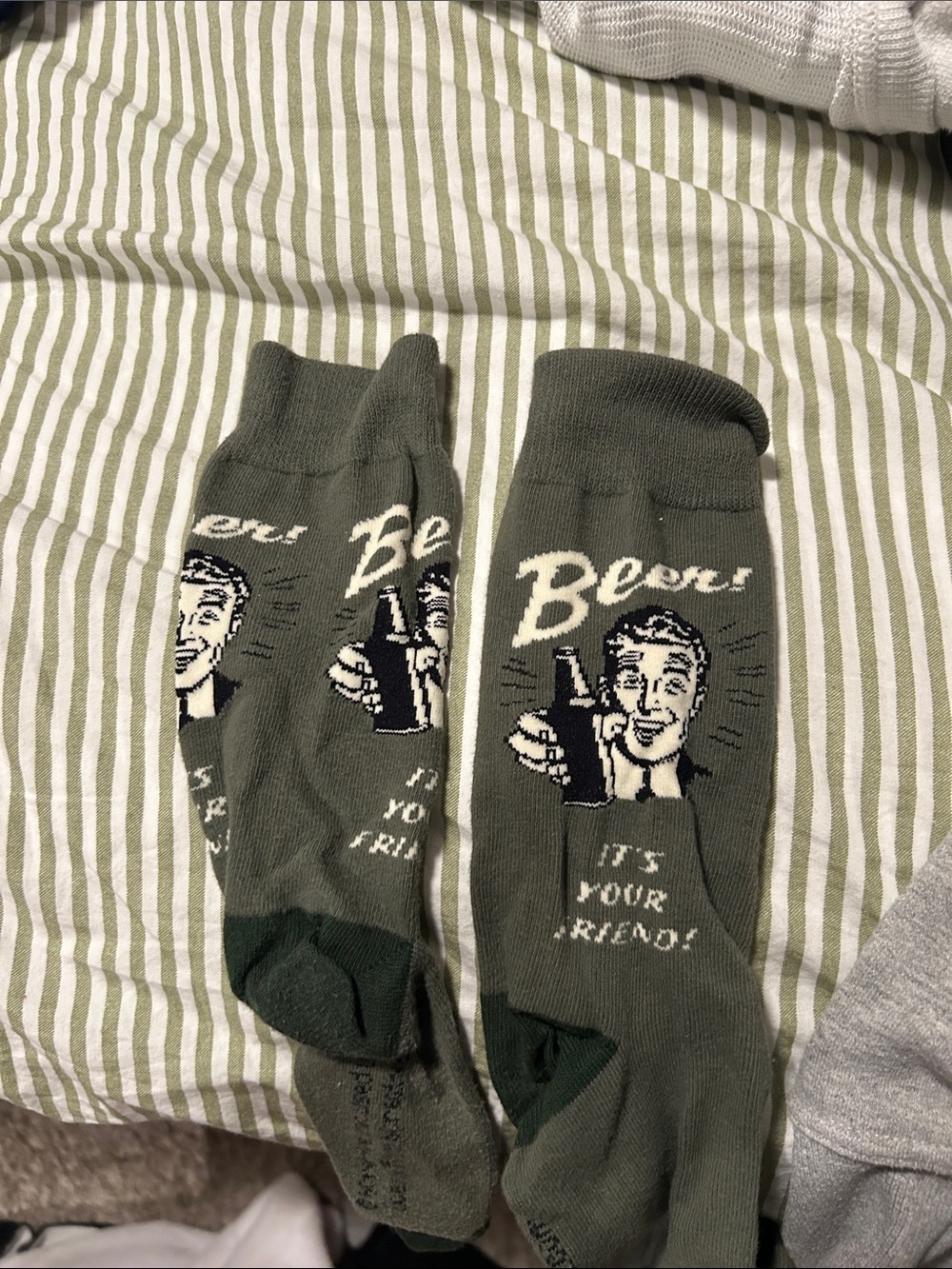 Happy Socks Olive Green Novelty 'Beers' Crew Socks with Dark Green Accents